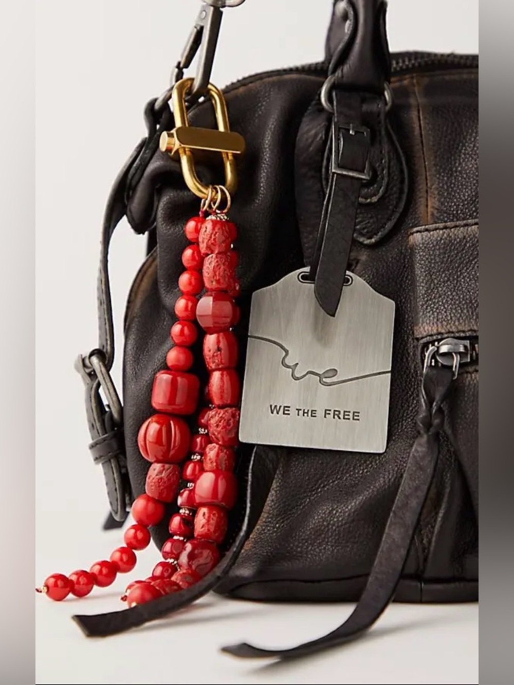New Free People Prismatic Beaded Bag Charm ~ Red